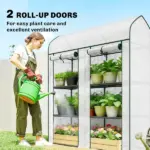 Outsunny 3 Tier Mini Greenhouse, Small Portable Greenhouse with 2 Roll-up Doors, 56.3 Inch x 18.1 Inch x 65 Inch, White - Image 6