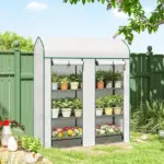 Outsunny 3 Tier Mini Greenhouse, Small Portable Greenhouse with 2 Roll-up Doors, 56.3 Inch x 18.1 Inch x 65 Inch, White - Image 10
