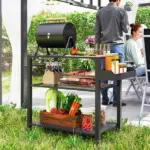 3-Tier Outdoor Grill Cart with Storage Racks, Side Handle, Movable Pizza Oven Table on Wheels - Image 2