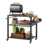3-Tier Outdoor Grill Cart with Storage Racks, Side Handle, Movable Pizza Oven Table on Wheels - Image 11
