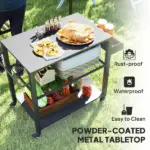 3-Tier Outdoor Grill Cart with Storage Racks, Side Handle, Movable Pizza Oven Table on Wheels - Image 4