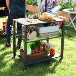 3-Tier Outdoor Grill Cart with Storage Racks, Side Handle, Movable Pizza Oven Table on Wheels - Image 10