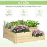 3 Tier Raised Flower Bed Outdoor Planter Box Wooden Garden Bed, Open Bottom for Plants, 42.5"x34.75"x14.25", Natural - Image 4