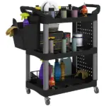 3-Tier Rolling Tool Cart, 200 LBS Capacity Plastic Utility Cart with Side Shelf and Bucket, Black and Light Gray - Image 11