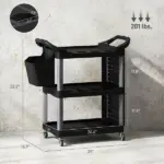 3-Tier Rolling Tool Cart, 200 LBS Capacity Plastic Utility Cart with Side Shelf and Bucket, Black and Light Gray - Image 3