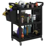 3-Tier Rolling Tool Cart, 200 LBS Capacity Plastic Utility Cart with Side Shelf and Storage Bucket, Black - Image 11