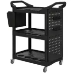 3-Tier Rolling Tool Cart, 200 LBS Capacity Plastic Utility Cart with Side Shelf and Storage Bucket, Black