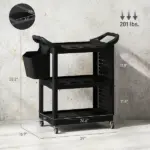 3-Tier Rolling Tool Cart, 200 LBS Capacity Plastic Utility Cart with Side Shelf and Storage Bucket, Black - Image 3