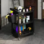 3-Tier Rolling Tool Cart, 200 LBS Capacity Plastic Utility Cart with Side Shelf and Storage Bucket, Black - Image 8