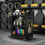 3-Tier Rolling Tool Cart, 200 LBS Capacity Plastic Utility Cart with Side Shelf and Storage Bucket, Black - Image 10