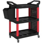 HOMCOM 3-Tier Rolling Tool Cart, 200 LBS Capacity Plastic Utility Cart with Side Shelf and Storage Bucket, Black and Red - Image 12