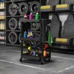 HOMCOM 3-Tier Rolling Tool Cart, 200 LBS Capacity Plastic Utility Cart with Side Shelves for Garage, Workshop, Black - Image 10