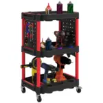 HOMCOM 3-Tier Rolling Tool Cart, 200 LBS Capacity Plastic Utility Cart with Side Shelves for Garage, Workshop, Black and Red - Image 11