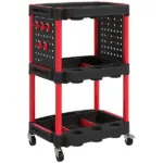 HOMCOM 3-Tier Rolling Tool Cart, 200 LBS Capacity Plastic Utility Cart with Side Shelves for Garage, Workshop, Black and Red - Image 12