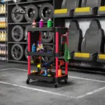 HOMCOM 3-Tier Rolling Tool Cart, 200 LBS Capacity Plastic Utility Cart with Side Shelves for Garage, Workshop, Black and Red - Image 10