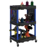 HOMCOM 3-Tier Rolling Tool Cart, 200 LBS Capacity Plastic Utility Cart with Side Shelves for Garage Workshop, Black and Dark Blue - Image 11