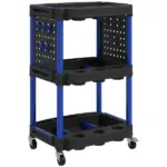 HOMCOM 3-Tier Rolling Tool Cart, 200 LBS Capacity Plastic Utility Cart with Side Shelves for Garage Workshop, Black and Dark Blue - Image 12