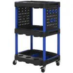 HOMCOM 3-Tier Rolling Tool Cart, 200 LBS Capacity Plastic Utility Cart with Side Shelves for Garage Workshop, Black and Dark Blue