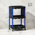 HOMCOM 3-Tier Rolling Tool Cart, 200 LBS Capacity Plastic Utility Cart with Side Shelves for Garage Workshop, Black and Dark Blue - Image 3