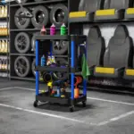 HOMCOM 3-Tier Rolling Tool Cart, 200 LBS Capacity Plastic Utility Cart with Side Shelves for Garage Workshop, Black and Dark Blue - Image 10