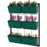 3-Tier Wall Planter Green with 6 Pots Hanging Planter Holder with Drainage for Flowers Vegetables
