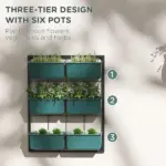 3-Tier Wall Planter Green with 6 Pots Hanging Planter Holder with Drainage for Flowers Vegetables - Image 5