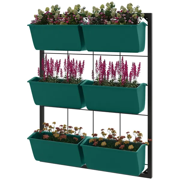 3-tier-wall-planter-green-with-6-pots-hanging-planter-holder-with-drainage-for-flowers-vegetables.webp 3-Tier Wall Planter Green with 6 Pots Hanging Planter Holder with Drainage for Flowers Vegetables - Image 1