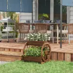 3 Tier Wooden Wagon Planter Box Raised Garden Bed, Carbonized Finish - Image 2