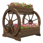 3 Tier Wooden Wagon Planter Box Raised Garden Bed, Carbonized Finish - Image 11