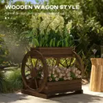 3 Tier Wooden Wagon Planter Box Raised Garden Bed, Carbonized Finish - Image 4