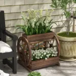 3 Tier Wooden Wagon Planter Box Raised Garden Bed, Carbonized Finish - Image 10