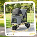 PawHut 3 Wheel Pet Stroller with Easy One-Click Quick Fold, Mesh Window, Washable Cushion, for Medium Dogs, Gray - Image 3