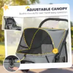 PawHut 3 Wheel Pet Stroller with Easy One-Click Quick Fold, Mesh Window, Washable Cushion, for Medium Dogs, Gray - Image 6