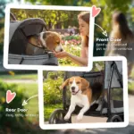 PawHut 3 Wheel Pet Stroller with Easy One-Click Quick Fold, Mesh Window, Washable Cushion, for Medium Dogs, Gray - Image 7