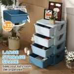 Qaba 30" 4 Tier Kids Storage Unit Dresser Tower w/ 4 Drawers, Blue - Image 4