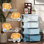 Qaba 30" 4 Tier Kids Storage Unit Dresser Tower w/ 4 Drawers, Blue - Image 7