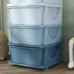 Qaba 30" 4 Tier Kids Storage Unit Dresser Tower w/ 4 Drawers, Blue - Image 9