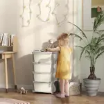 30" 4 Tier Kids Storage Unit Dresser Tower w/ 4 Drawers, Cream White - Image 2