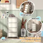 30" 4 Tier Kids Storage Unit Dresser Tower w/ 4 Drawers, Cream White - Image 6