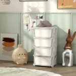 30" 4 Tier Kids Storage Unit Dresser Tower w/ 4 Drawers, Cream White - Image 10