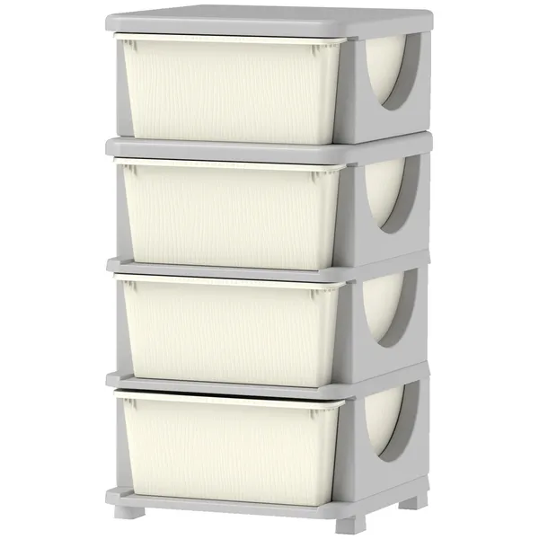 30-4-tier-kids-storage-unit-dresser-tower-w-4-drawers-cream-white.webp 30" 4 Tier Kids Storage Unit Dresser Tower w/ 4 Drawers, Cream White - Image 1