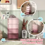 Qaba 30" 4 Tier Kids Storage Unit Dresser Tower w/ 4 Drawers, Pink - Image 6