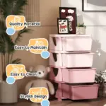 Qaba 30" 4 Tier Kids Storage Unit Dresser Tower w/ 4 Drawers, Pink - Image 7