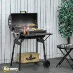 Outsunny 30 Inch Portable Charcoal Barbecue Grill with Wheels Outdoor Barbecue with Adjustable Charcoal Rack, Storage Shelf, for Garden Camping Picnic - Image 2