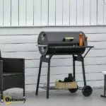 Outsunny 30 Inch Portable Charcoal Barbecue Grill with Wheels Outdoor Barbecue with Adjustable Charcoal Rack, Storage Shelf, for Garden Camping Picnic - Image 12