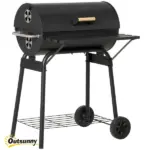 Outsunny 30 Inch Portable Charcoal Barbecue Grill with Wheels Outdoor Barbecue with Adjustable Charcoal Rack, Storage Shelf, for Garden Camping Picnic