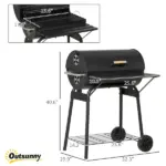 Outsunny 30 Inch Portable Charcoal Barbecue Grill with Wheels Outdoor Barbecue with Adjustable Charcoal Rack, Storage Shelf, for Garden Camping Picnic - Image 3