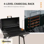 Outsunny 30 Inch Portable Charcoal Barbecue Grill with Wheels Outdoor Barbecue with Adjustable Charcoal Rack, Storage Shelf, for Garden Camping Picnic - Image 5