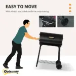 Outsunny 30 Inch Portable Charcoal Barbecue Grill with Wheels Outdoor Barbecue with Adjustable Charcoal Rack, Storage Shelf, for Garden Camping Picnic - Image 7