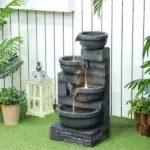 30 Inch 4 Tier Outdoor Resin Water Fountain with LED Lights and Pump, Gray - Image 2